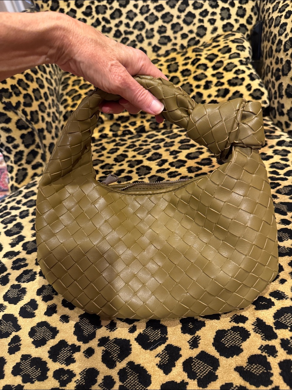 Weave Knit Khaki Hand Held Purse